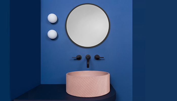 One of Kast’s bestselling colours, Blush is seen here on the concrete Otto basin, which also comes in 27 other hues