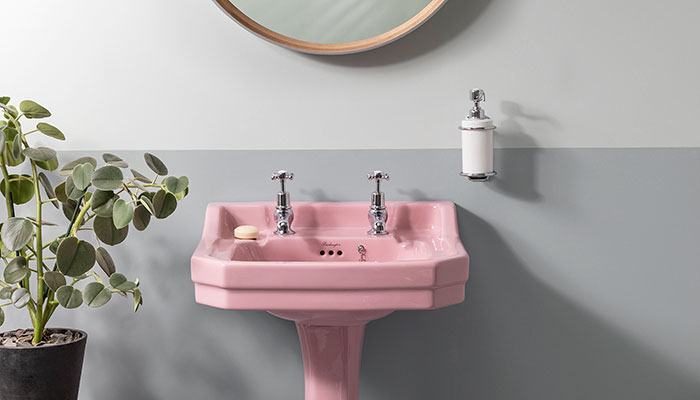 This basin in Confetti Pink is from the Colours Collection in Burlington Bathrooms’ new Bespoke by Burlington range