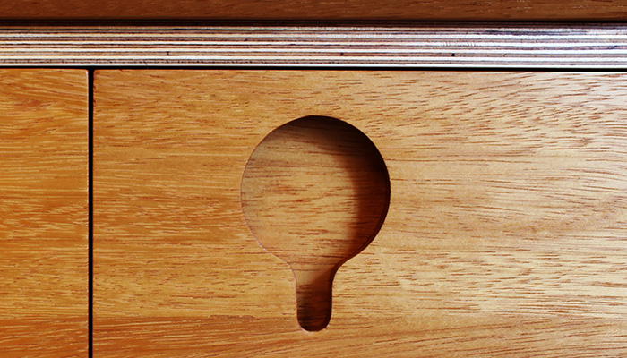 Birch ply and iroko cabinet handle