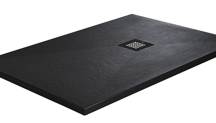 The Naturals black rectangle shower tray with black waste