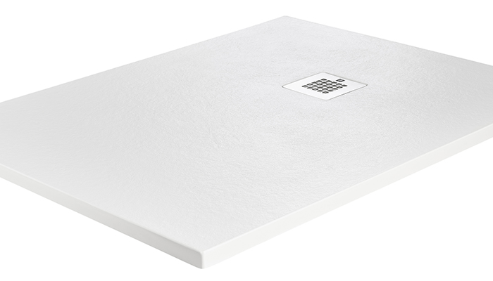 The Naturals white rectangle shower tray with silver waste