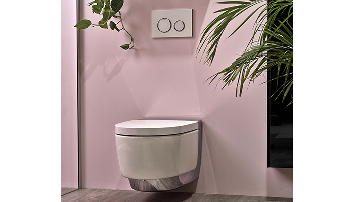 The focal point of this bathroom styled by Kate Watson-Smyth, Geberit’s premium AquaClean Mera shower toilet uses WhirlSpray technology, has five individually regulated shower pressure settings and orientation lighting in a variety of colours 