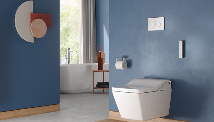 WRAS approved, Toto’s Washlet SW has an adjustable washing wand, a heated seat and uses Ewater+, an electrolysed antibacterial water for self cleaning as standard