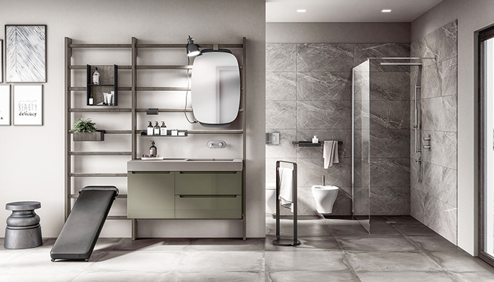 Scavolini's Gym Space project turns the bathroom into a home gym
