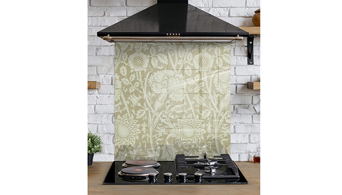 Splashback with Pink and Rose wallpaper by William Morris