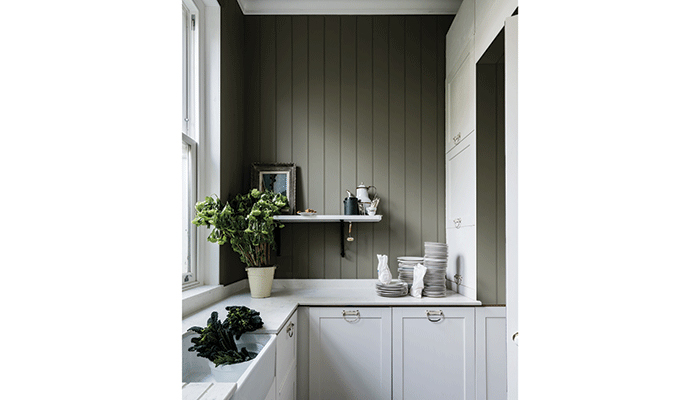 Farrow & Ball's Treron is shown here on the walls