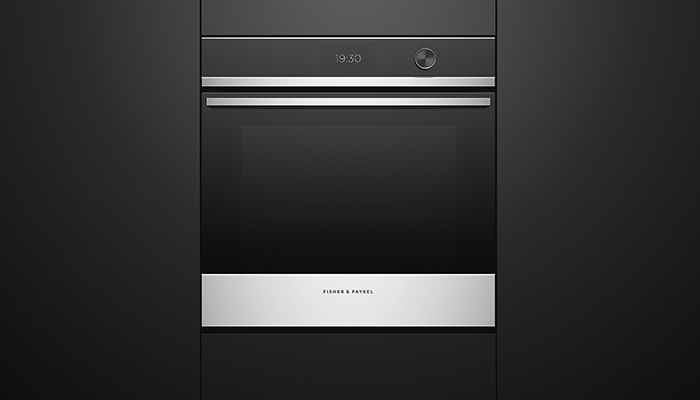 Fisher & Paykel’s black touch-screen oven is designed to be ‘human-centred’ and features three modes for guided cooking – Cook by Function, Cook by Food Type and Cook by Recipe