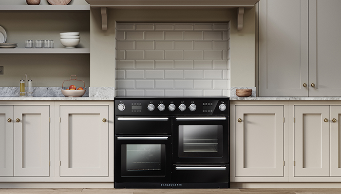 Rangemaster’s Nexus Steam Induction model, shown in Black, also comes in Cream, Slate and Stainless Steel