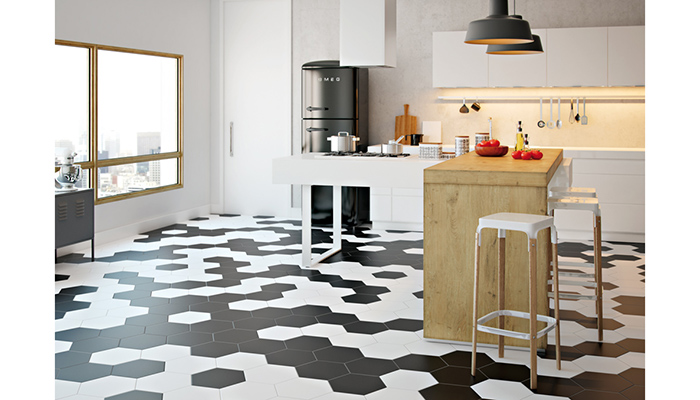 Origami by Harmony is a collection of porcelain stoneware tiles with a matt finish – available in black, white and grey, they can be laid in a multitude of ways