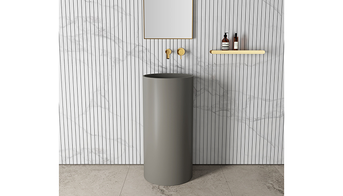 Alina Pebble Grey stone resin freestanding cylinder basin 400, from £695