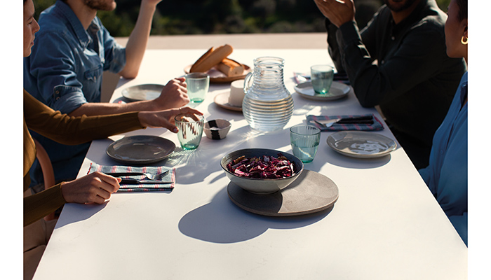 Caesarstone's new 515 Palm Shade surface has a classic look of white marble with warm veining