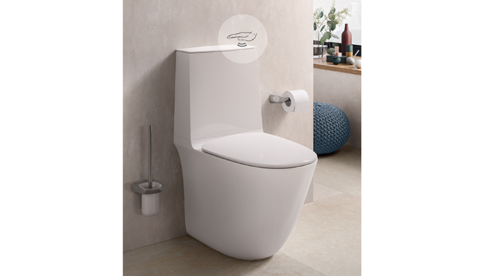 The RAK-Sensation WC from RAK Ceramics features a sensor that activates a dual flush when a hand is kept still above it, and a single flush when a hand is waved