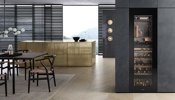 For the ultimate wine cooler, Miele’s 178cm Wine Conditioning Unit with Sommelier Set can contain up to 83 wine bottles