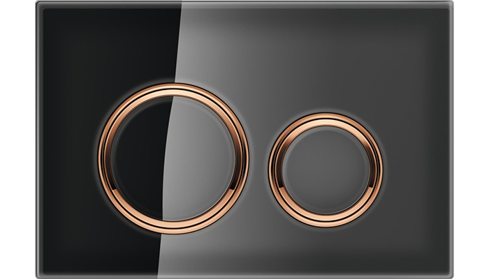 Geberit’s Sigma21 Black Glass and Red Gold flush plate