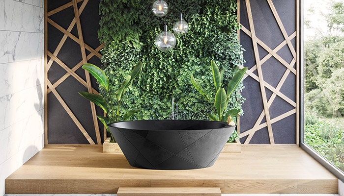 The new Opal Quiz bath, made from Akron with striking geometric exterior