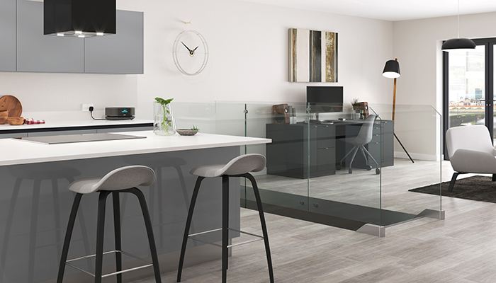 Furore kitchen in Pale Grey with Lifespace Zeluso in Black