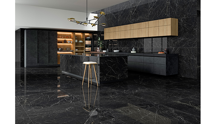 Argenta Ceramica’s Kronos tile has a high shine polished finish and comes in two formats – 120x120cm and 60x120cm
