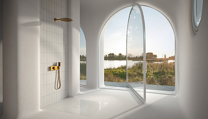The versatile BetteEve shower tile is able to blend seamlessly into this minimal design