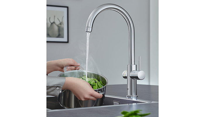 The Grohe Red, shown here with high J-shape spout, also has a scratch-resistant StarLight finish