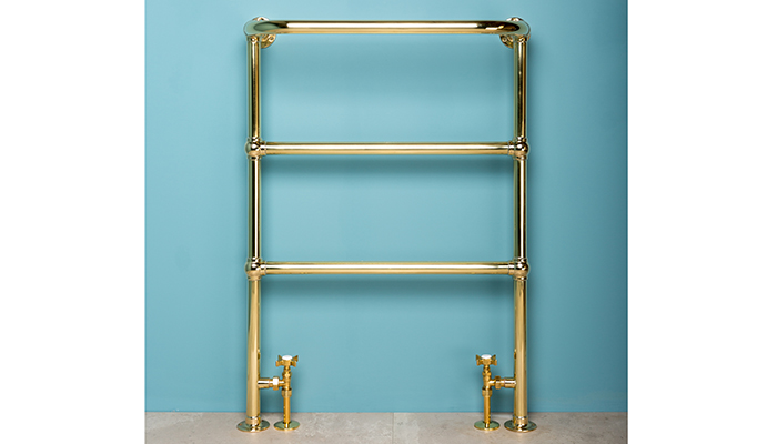 Arbour heated towel rail in unlacquered brass finish