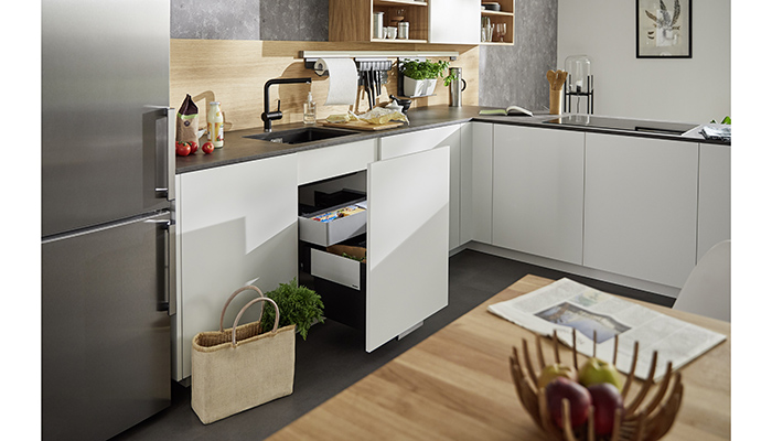 Also making the most of wasted space under the sink is the Blanco Unit, which can combine in-cabinet storage, organisational products, waste management systems and food waste disposal units