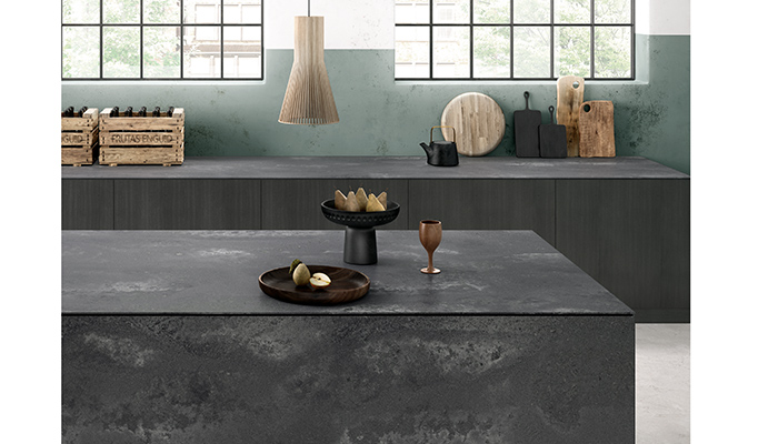Rugged Concrete by Caesarstone has a robust feel accentuated by a textured finish and authentic-looking imperfections
