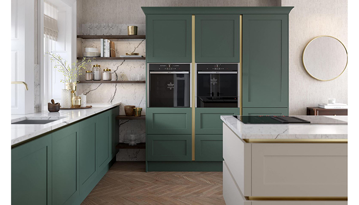 Green Lacquer Handleless Kitchen Cabinet, Green Cabinets