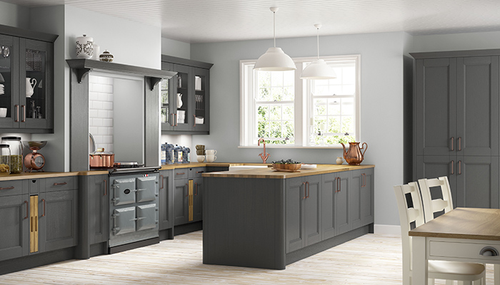 Launched in September, the Waterford range is a paint to order Shaker-style kitchen, shown here in Anthracite