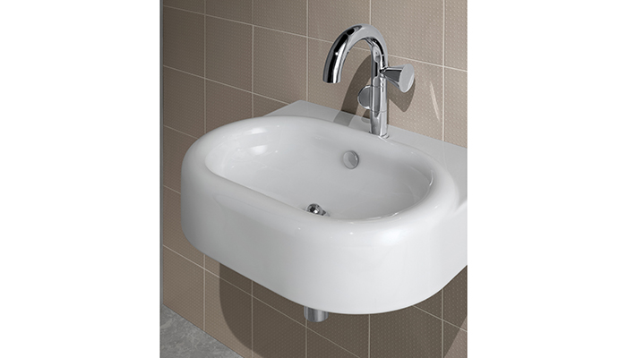 Inspired by the robust design of a Victorian butler’s sink and a church font, the new Liquid basin