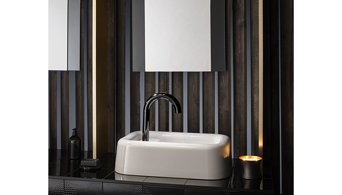 The Butler basin with mixer in a gloss black finish