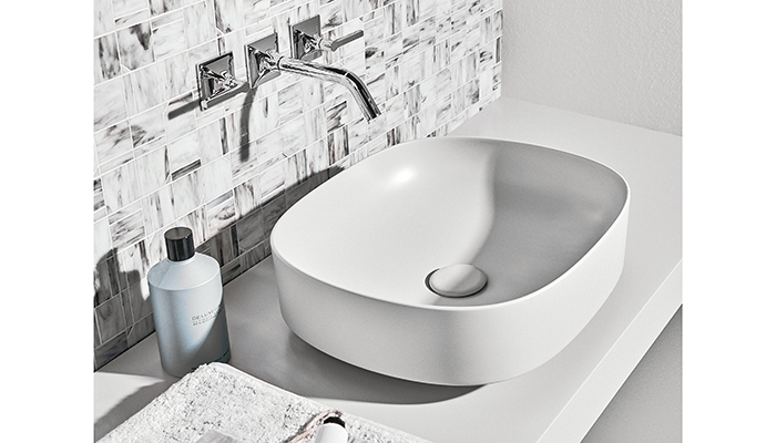 The new Linda-X basin with thin edges, made from ceramic blend Diamatec