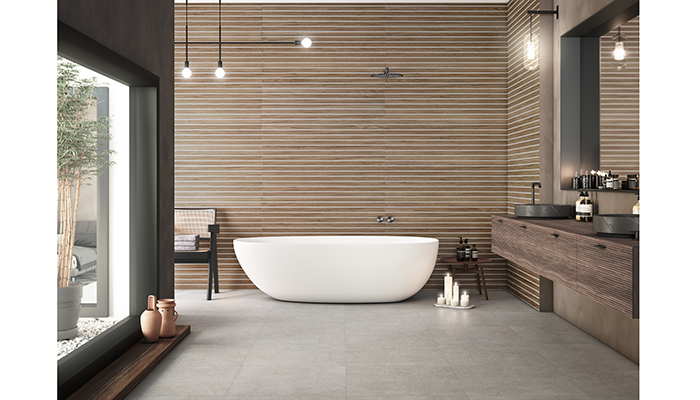 Wire by Saloni is a 40x120cm white body wall tile featuring a contemporary wood-effect in three colours. www.saloni.com/en