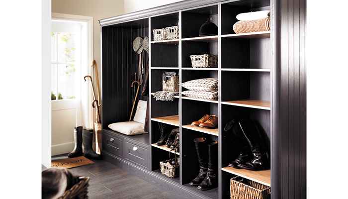 The Bramham Boot Room in Charcoal Grey by Daval presents a sophisticated and classic style thanks to its modern Shaker in-frame design. Clients can choose from multiple finishes, sizes and storage combinations