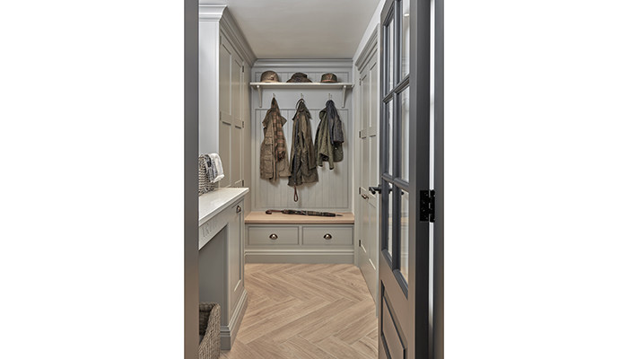 With cabinetry from the Hartford Collection in Chicory, this boot room design from Tom Howley perfectly meets the client’s needs in terms of storage, and even boasts a personalised space for the family dog