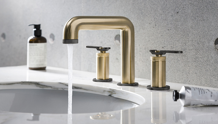 Crosswater Union Mixage 3 hole dec mounted basin set in new Union Brass and Brushed Black Chrome