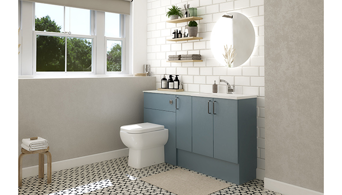 The Java collection in Sky Blue Matt finish from Mereway offers clients a contemporary look with clean lines and understated handles
