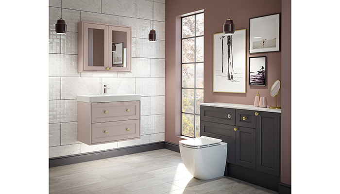 Utopia’s Roseberry painted timber furniture in Rose Quartz is a great choice for customers looking to introduce a splash of colour to their space. Here it’s shown teamed with units in the London Grey finish to create a striking contrast