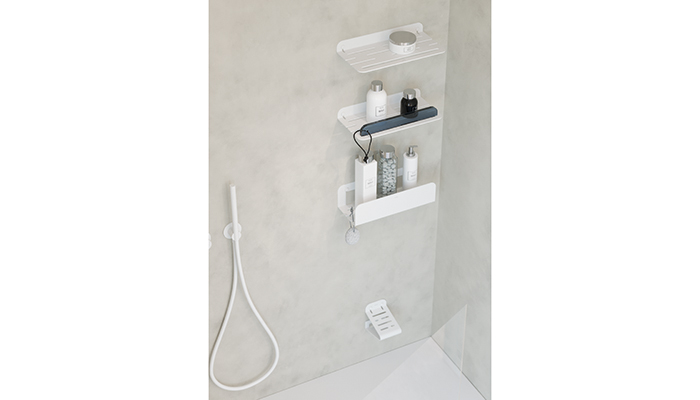 Clients can keep clutter to a minimum while ensuring toiletries are close to hand with the Quick shower shelves, created by Valencia-based Sonia and available through Bathroom Origins. They come in matt black and aluminium finishes as well as this matt white, which is set to launch in January