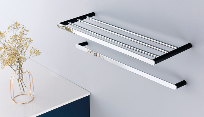 Ideal for consumers looking to create a co-ordinated look across the bathroom, this double towel rail with single towel rail beneath is part of RAK Ceramics’ comprehensive RAK-Petit Round range. Seen here in chrome, they are also available in matt black, brushed nickel and brushed gold