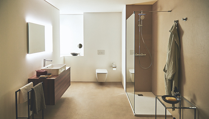 Ideal Standard’s Edge vessel basin mixer and Ceratherm T50 thermostatic diverter shower mixer feature temperature stops to prevent any risk of burning or scalding. The Adapto vanity unit provides easy to access, yet discreet storage, whilst the Strada II wall-hung toilet allows for easy cleaning