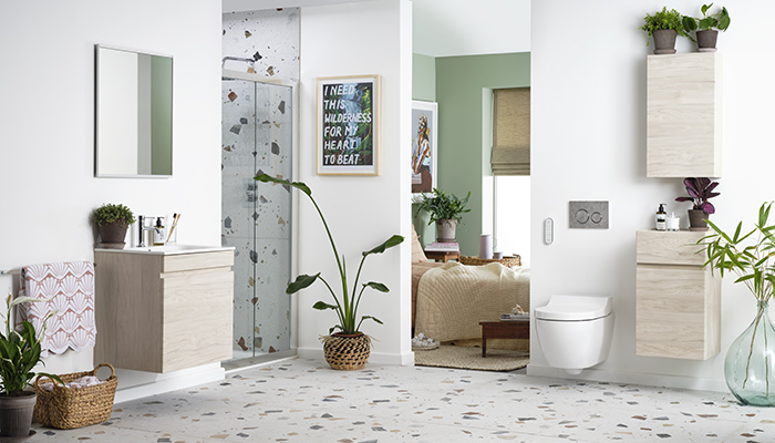 Geberit’s Renova Plan range of bathroom furniture is now available in this stunning Hickory Light colourway. The update also features an improved slim drawer system on the vanity unit, creating additional space and ease of access, and new hinges for a wider door opening on the tall cabinet