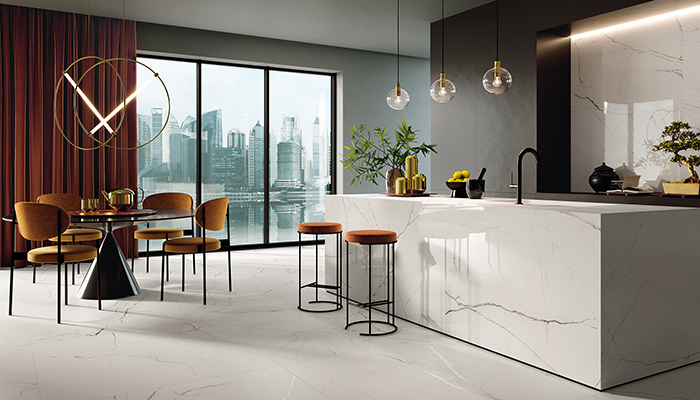 Stone and Ceramic Warehouse’s Jurassic marble-effect porcelain tiles offer consumers a low-maintenance alternative to natural stone. They’re available in four colours: Luce, Notte, Bianco and Marron, polished and matte finishes and a number of tile and slab sizes to suit a range of projects