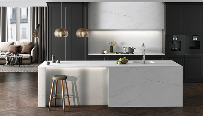The evolution of Silestone® by Cosentino has inspired Ethereal, a collection of white canvas surfaces with intricate marble look patterns which recreate the natural beauty of the sky. Showcased here in Glow, it not only looks stunning but boasts impressive eco credentials