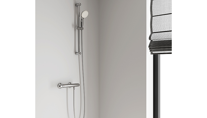 Grohe’s Grohtherm 1000 thermostatic shower mixer has a built-in EcoButton, which reduces water flow from 16.5l/min to a more sustainable eight litres per minute