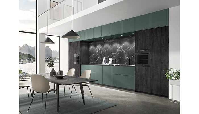 1 – Rotpunkt will be using the KBB show platform to present the latest in eco-friendly kitchen furniture. New innovations include the Fenix colour range, which includes stunning Fenix Green, shown here on its Zerox collection