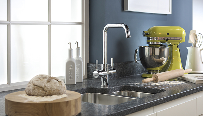 The Pronteau 4-in-1 Propure Monobloc Quad chrome mixer delivers instant filtered steaming hot water, fresh filtered cold as well as ‘standard’ hot and cold 