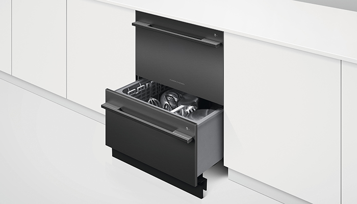 With a black stainless steel finish, Fisher & Paykel’s DD60DDFHB9 double DishDrawer features 15 wash programmes, including quick, extra-dry and a sanitise wash that kills 99.9% of bacteria. The two drawers, each of which holds a half load, can be used independently
