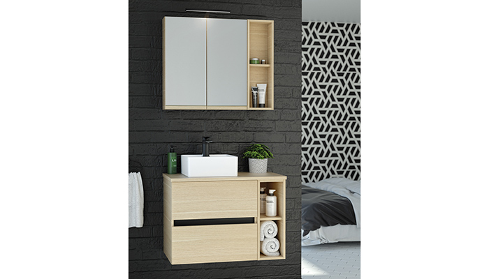 Available in seven finishes, including this pale Nordic Oak, Utopia Bathrooms’ Qube range of bathroom furniture features open-shelf base and wall units, which enhance its natural look and relaxed styling