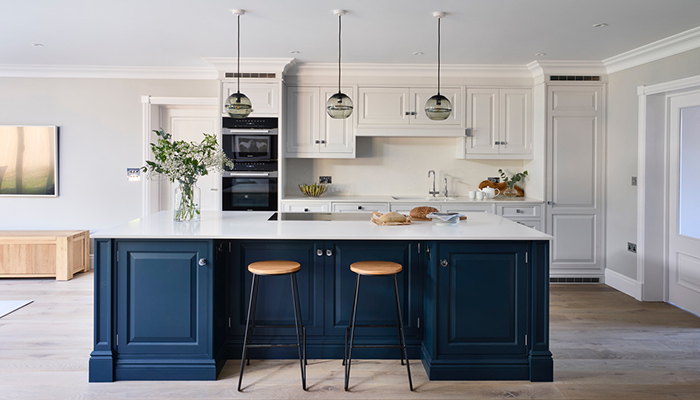 An open-plan in-frame kitchen designed by Simon Taylor Furniture
