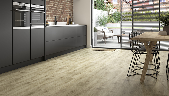 Malmo’s Rigid Comfort LVT flooring, pictured here in the Alvin narrow plank design, offers a stylish and versatile flooring solution in the kitchen environment. The range comes with a 15-year residential and seven-year commercial warranty